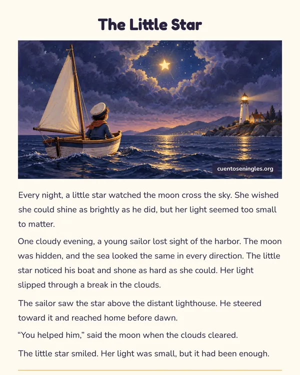 Vista previa del PDF de The Little Star, cuento corto en inglés con ilustración
